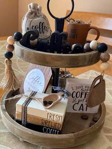 1pc Farmhouse Coffee Cup Wooden Bead Wreath, Home Tray Decoration, Coffee Bar, Tassel Bead Wreath, Farmhouse Country Bead Yellow Rope Grid Tassel Tray Decoration, Retro Room Decoration, Home Rope Prayer Wall Decoration, Vase Decoration, Suitable For Halloween, Christmas, Thanksgiving, Home Decoration, Room Decoration, Wall Decoration - Multicolor - View 7