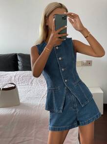 Livesso Women's Summer New Business Casual Denim Suit - Blue - View 3