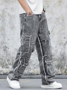 Manfinity LEGND Men's Year-Round Distressed Pocket Straight Leg Denim Jeans Hang Out Going Out Commute Work Street
