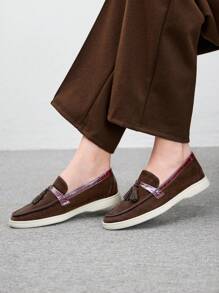 CUCCOO BIZCHIC Women Fringe Decorative Simple Flat Casual Slip-On Shoes, For Daily Wear Spring Shoes Spring Break Easter - Mocha Brown - View 5