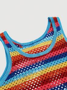 SHEIN Unity 女款彩虹条纹镂空毛衣背心，夏季时尚单品 - 彩色 - 查看 4