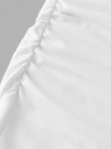 SHEIN Serisse Kids Váy xếp ly bên hông không tay cổ đứng màu trắng trơn đơn giản cho bé gái tuổi mới lớn - trắng - Xem 5