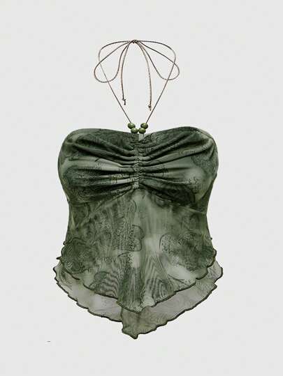 Hippie Top de tirantes con escote fruncido y bajo asimétrico, de verano, para mujer de talla grande