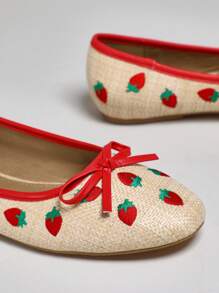 SHUZIA Women Strawberry Pattern Bow Decor Round Toe Cute Vacation Beach Casual Raffia PU Pumps - Multicolor - View 7