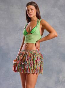 MUSERA Áo hai lớp khoét eo phối bikini, phong cách mùa hè Ibiza, Y2K, cô nàng cá tính, lễ hội, tiệc tùng, kỳ nghỉ, câu lạc bộ, dễ thương, mùa đông, buổi tối, mùa xuân. - màu xanh lá - Xem 3