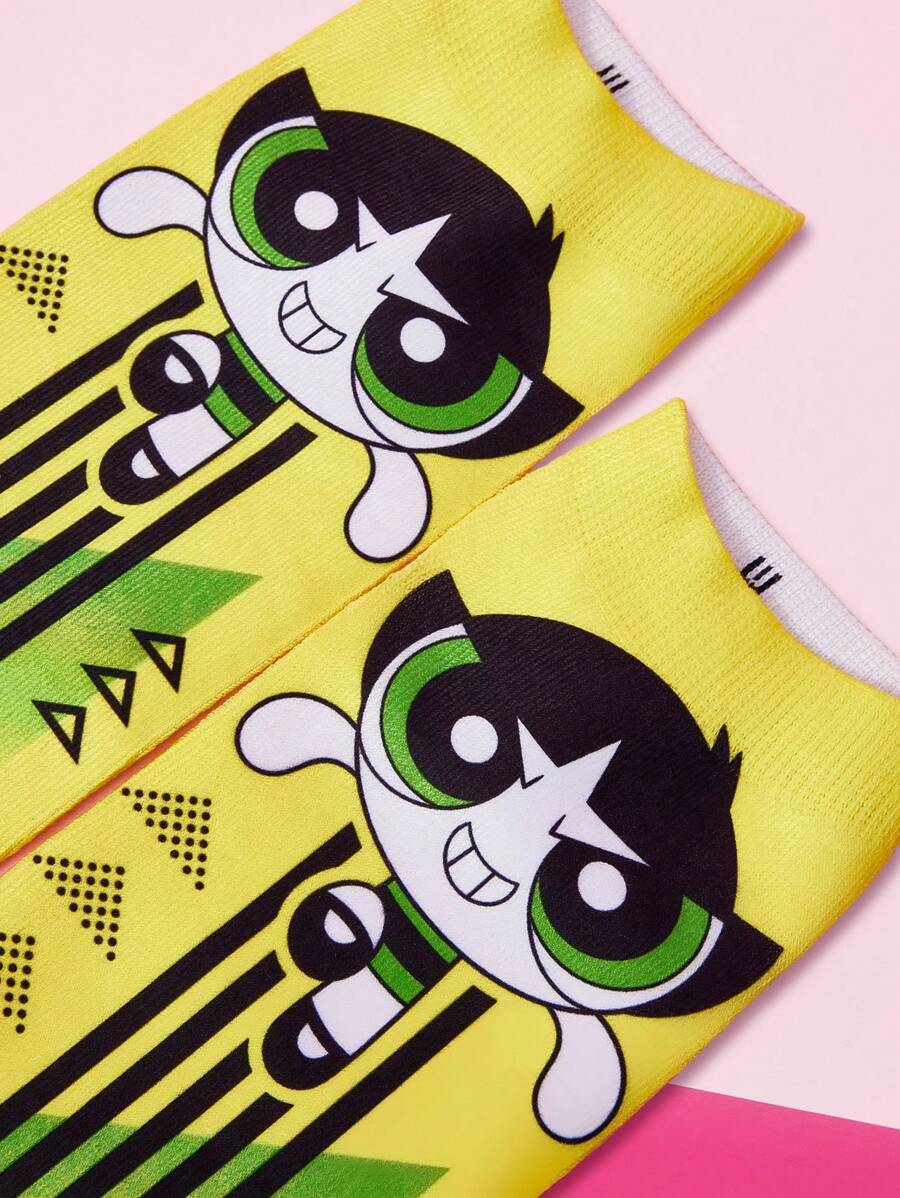 THE POWERPUFF GIRLS X SHEIN 1双时尚毛茛图案踝袜 - 彩色 - 查看 1