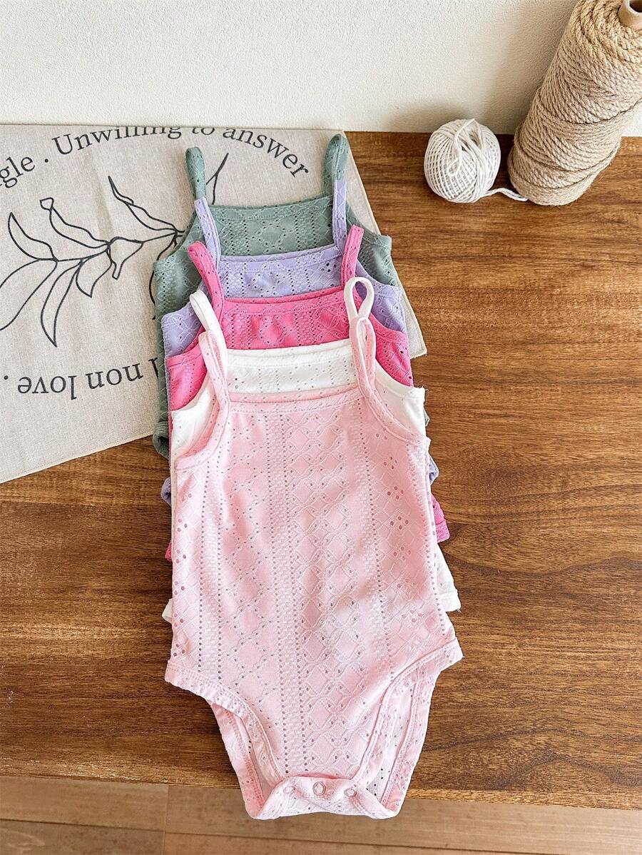 SHEIN LMoss Kids Conjunto de 5 peças para bebês recém-nascidas, conjunto de body de tricô fofo em cores sólidas para o verão. - Multicolorido - Ver 1