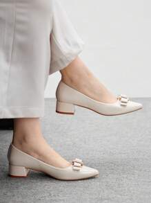 CUCCOO BIZCHIC Women's Basic Black Chunky Heel Backless Office Work High Heel Pumps For Christmas Spring Shoes - Beige - View 5