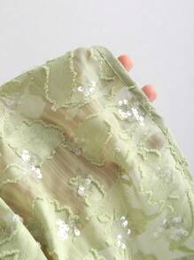 Sweetra Parte superior sexy de halter con fruncidos en la espalda, bordado y cuentas, ideal para vacaciones de primavera/verano junto al mar. - Verde - Ver 4