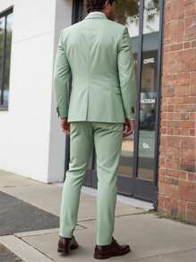Manfinity Homme Ensemble de blazer et pantalon grande taille pour hommes, avec col châle unicolore, manches longues, pour le travail et les déplacements professionnels
