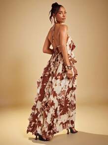 Hauture Đầm Maxi Cổ Halter Xếp Tầng In Hình Con Bò Nghỉ Mát - Nhiều màu - Xem 4