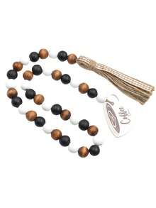 1pc Farmhouse Coffee Cup Wooden Bead Wreath, Home Tray Decoration, Coffee Bar, Tassel Bead Wreath, Farmhouse Country Bead Yellow Rope Grid Tassel Tray Decoration, Retro Room Decoration, Home Rope Prayer Wall Decoration, Vase Decoration, Suitable For Halloween, Christmas, Thanksgiving, Home Decoration, Room Decoration, Wall Decoration - Multicolor - View 3