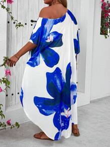 SHEIN VCAY Vestido de vacaciones asimétrico de un hombro y dobladillo para talla grande - azul real - Ver 2