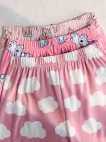 SHEIN 6pcs/Set Young Girl Cute Cat & Polka Dot Print Short Sleeve Top And Shorts Pajama Set - Olive Green - View 8