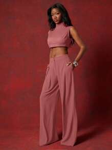 NYA SZN Quần dài xếp ly công sở mùa xuân Lễ hội mùa hè - Hồng - Xem 4