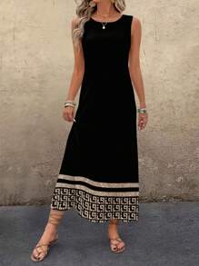 EMERY ROSE Abito midi ampio e casual ed elegante con motivo geometrico, adatto per l'estate