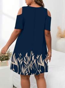 EMERY ROSE Vestido informal de vacaciones con estilo campesino, corte en los hombros y estampado floral en el bajo, cuello redondo, apropiado para primavera/verano, talla grande - Multicolor - Ver 2