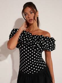 COSMINA Women's Elegant Vacation Polka Dot Off Shoulder Top, Spring/Summer