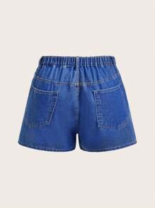 SHEIN ICON Plus Size Casual Vacation Summer Washed Blue Denim Shorts
