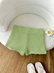 Elamini Pink Knitted Starfish Textured Shorts - Green - View 2