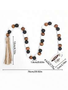 1pc Farmhouse Coffee Cup Wooden Bead Wreath, Home Tray Decoration, Coffee Bar, Tassel Bead Wreath, Farmhouse Country Bead Yellow Rope Grid Tassel Tray Decoration, Retro Room Decoration, Home Rope Prayer Wall Decoration, Vase Decoration, Suitable For Halloween, Christmas, Thanksgiving, Home Decoration, Room Decoration, Wall Decoration - Multicolor - View 2