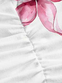 SHEIN EZwear Bluză casual cu imprimeu floral și decolteu scurt, top versatil care flatează silueta, potrivit pentru vară, plajă, festivaluri de muzică