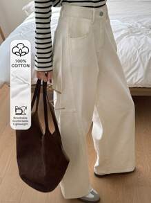 DAZY White Versatile Wide Leg Jeans, Casual Pants For Women