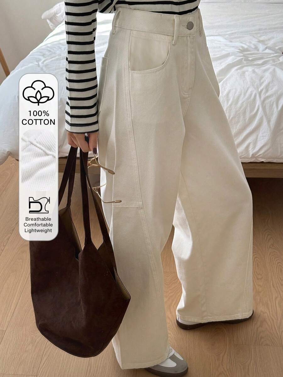 DAZY White Versatile Wide Leg Jeans, Casual Pants For Women