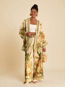 Travachic 女士日常两件套服装、女士夏季服装、沙滩装、复活节、女士沙滩装、春假、女士度假服装、女士演唱会服装、波西米亚风、波西米亚、音乐节、热带度假女装、春夏、和服裤两件套、7 月 4 日服装、节日服装 - 米色 - 查看 3