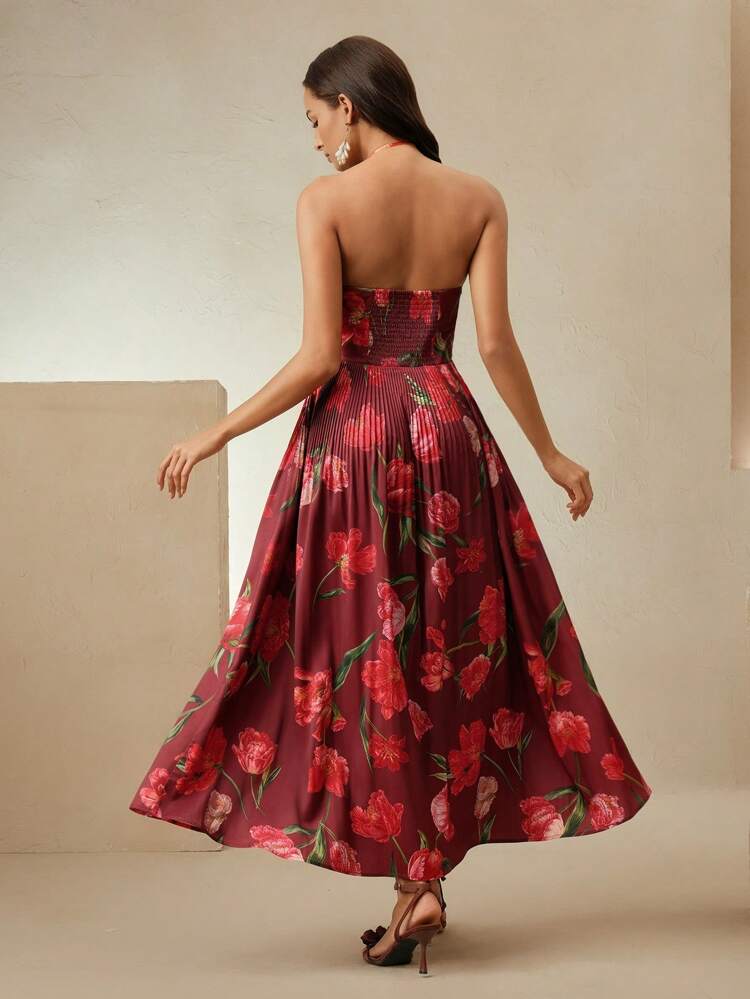Robe d'été à col v profond avec imprimé floral pour fête sur la plage, robe de soleil décontractée