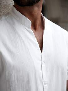 Manfinity CasualCool Camisa casual de manga corta de un solo abotonadura y unicolor para hombre de talla grande para el verano - Blanco - Ver 6