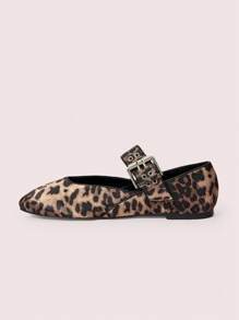 CUCCOO DOLLMOD Women's Brown Leopard Print Mary Jane Flats, Stylish For Commuting - Brown - View 6