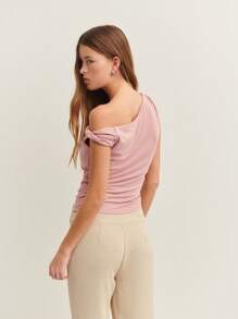 Nöista 不对称领口修身上衣，夏季工作装 - 粉色 - 查看 2