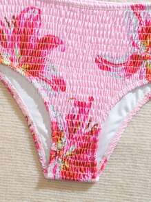 SHEIN 少女花卉印花比基尼套装，假日风格，夏日海滩 - 彩色 - 查看 4