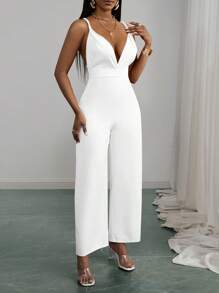 Slaydiva 2025 年夏季新款音乐节、复活节、西部风、游牧风、优雅、端庄的女士连体裤，适合婚礼、生日、毕业典礼、学生日常、休闲、度假、邮轮旅行、海滩、日光浴、流行深 V 领、结饰、交叉带、收腰、橙色 - 白色 - 查看 7