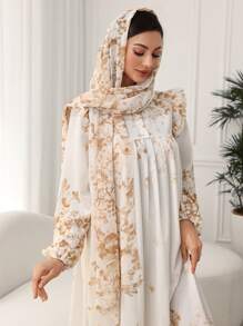 Al Najma Đầm Maxi Đi Nghỉ In Hoa Tay Dài Thiết Kế Nút Cho Nữ - Màu vàng - Xem 5