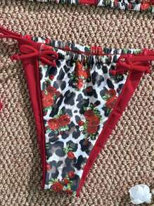 Swim Mod 2 piezas Conjunto de bikini de mujer con estampado de leopardo y escote halter con lazo, traje de baño sexy y lindo de estilo salvaje - Multicolor - Ver 6