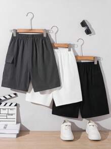 SHEIN 青少年男童宽松校园风工装短裤三件套 - 白色 - 查看 2