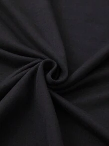 女式夏季休闲标语印花短袖圆领 T 恤 - 黑色 - 查看 5