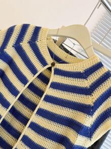 Franclia Áo len cardigan cổ tròn sọc thiết kế mới thời trang độc đáo và đa năng dành cho phụ nữ, giúp thon gọn - Nhiều màu - Xem 5