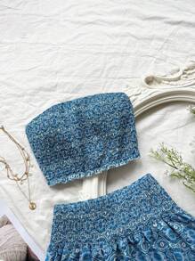 Elamini Petite Bộ đồ hai mảnh áo ba lỗ in hoa không dây và chân váy mini cho nữ, kỳ nghỉ - Nhiều màu - Xem 3