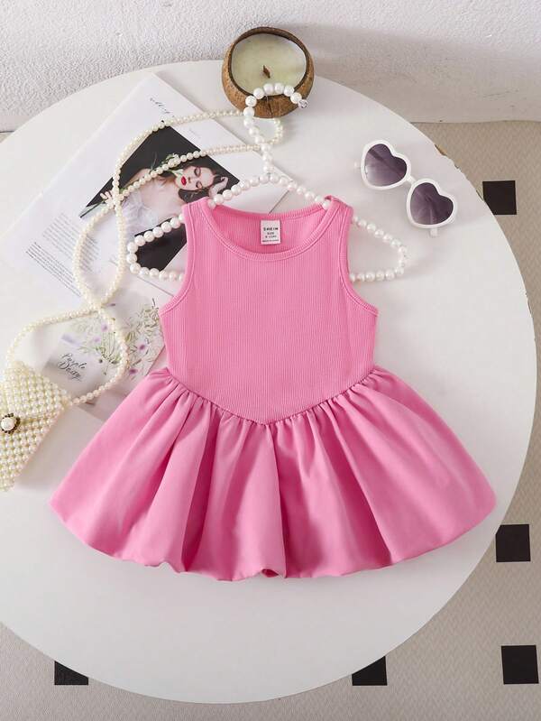 SHEIN Babygirl Cute Pink Knit Sleeveless Romper, Summer