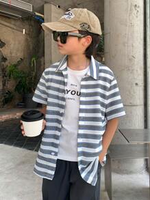 SHEIN 青少年男孩休闲短袖衬衫，运动、街头、朋克、摇滚、校园风格，适合日常外出、派对、音乐节，适合春夏季 - 彩色 - 查看 3