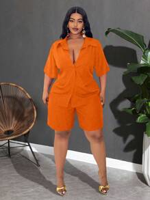 Slaydiva 新款锐舞/复活节女装/复古富家女装/乡村音乐会装/外出装/仙女风/音乐节装/热带度假女装/夏季女装/夏季/锐舞/欧洲夏季/春季装/西部风女装（大码）/音乐会/毕业典礼装，纯色休闲百搭性感/极简无袖上衣短裤套装 - M - 橘色 - 查看 9
