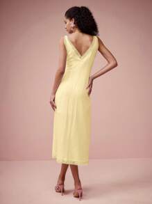 Enchnt 女士纯色吊带裙，夏季时尚 - 黃色 - 查看 7