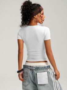 SHEIN Dewbera 3 pièces/set de T-shirts décontractés à manches courtes pour femmes en noir, blanc, rose, pour le sport, le yoga, les loisirs - Multicolore - Voir 5