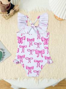 New Fashionable Girls Ruffled One Piece Swimsuit - Multicolor - View 5
