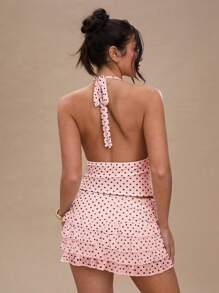 SHEIN BAE 女士波尔卡圆点印花低胸V领短款修身吊带背心，性感 - 粉色 - 查看 2