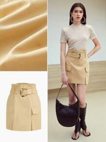 MOTF STUDIO 100%纯棉休闲高腰工装迷你裙