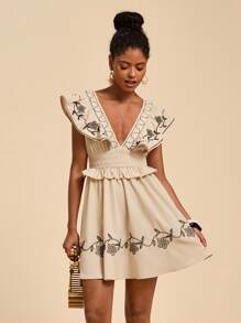 Travachic Women's Simple Print Deep V-Neck Mini Dress - Apricot - View 3